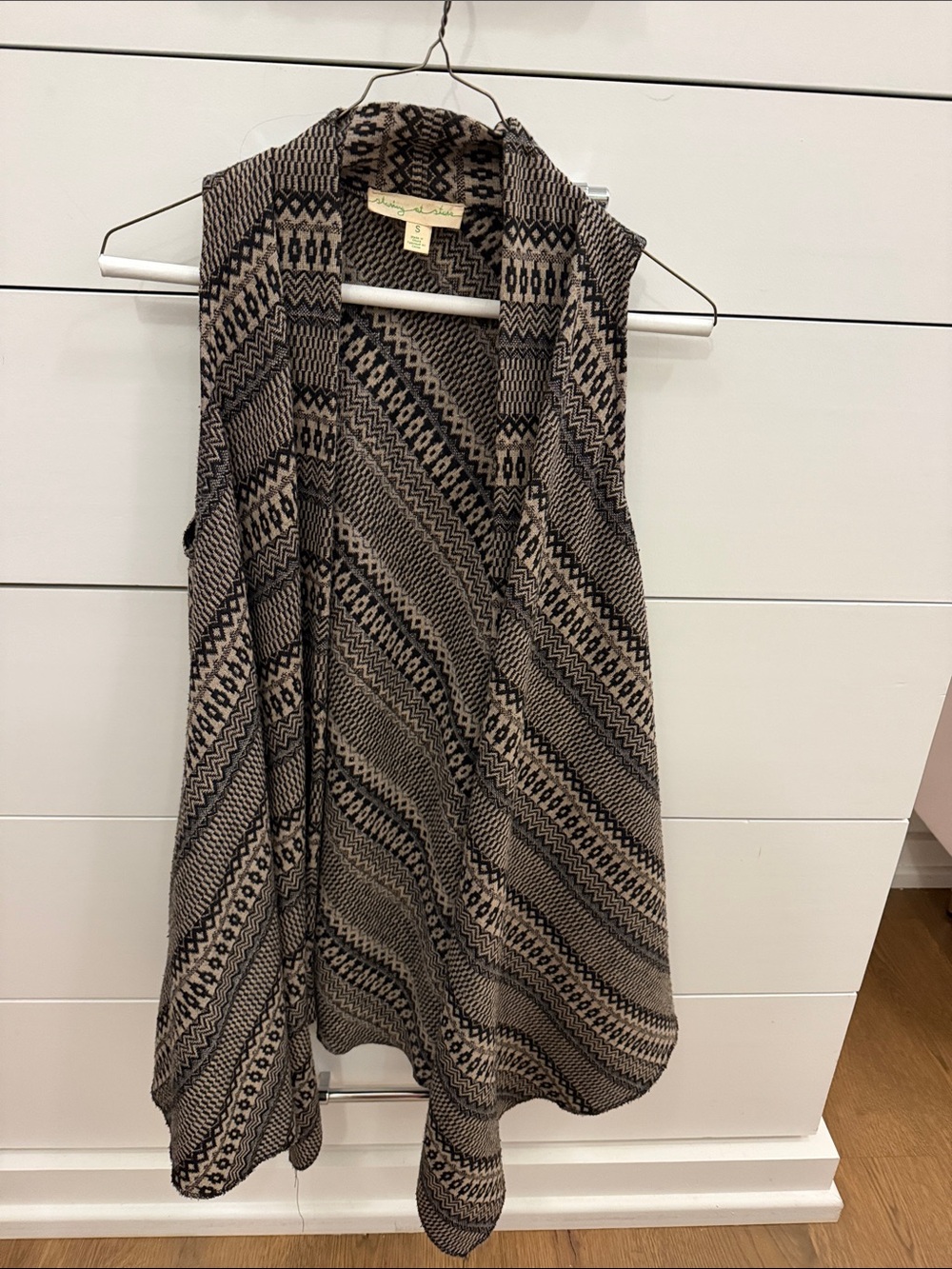 Sleeveless Open Front Knit Vest - Taupe/Black